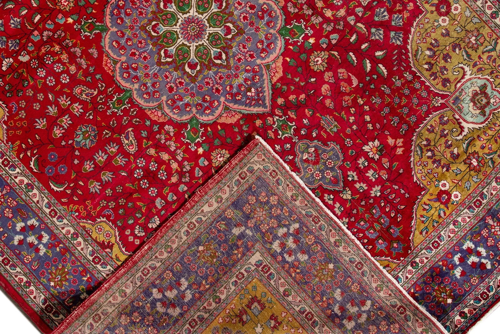 1920s Medallion Handmade Antique Persian Tabriz Wool Rug With Red Field - 6