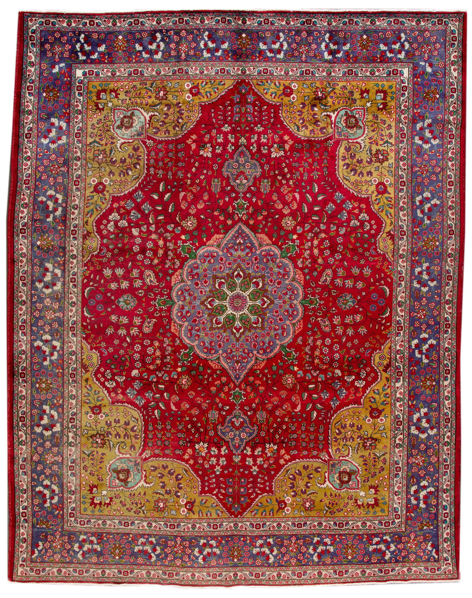 1920s Medallion Handmade Antique Persian Tabriz Wool Rug With Red Field - 7