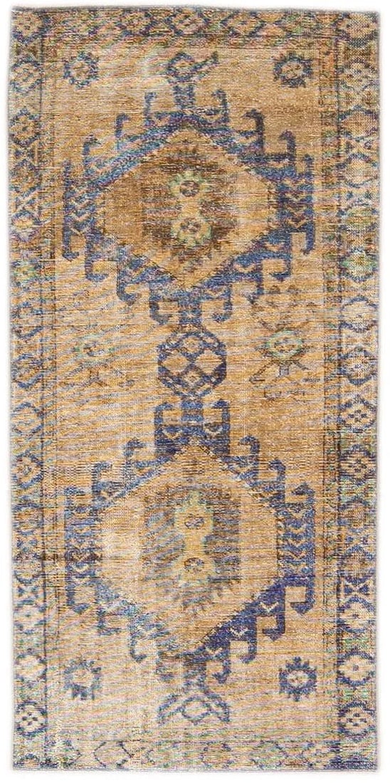 1960s Vintage Persian Distressed Handmade Medallion Tan Wool Runner - 7