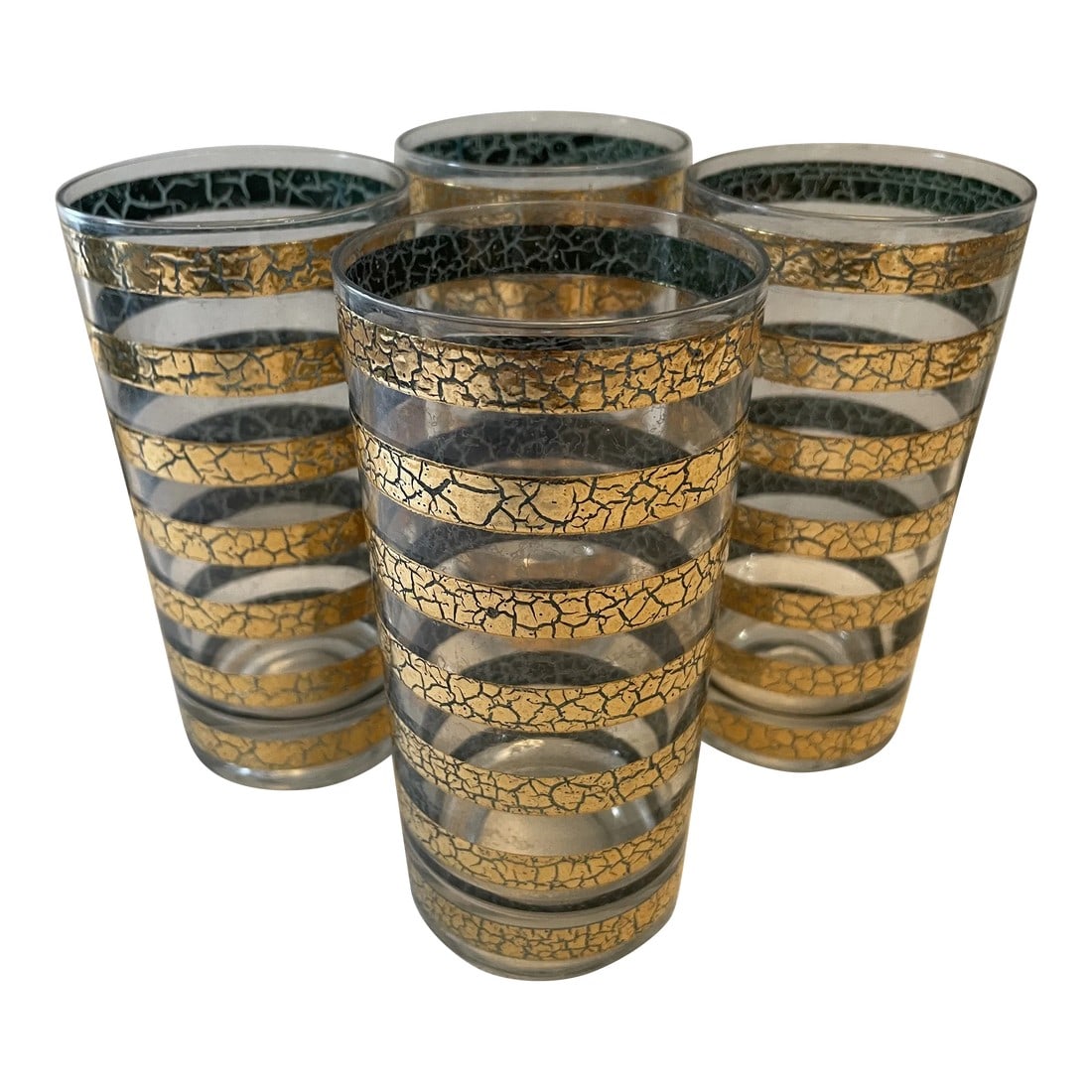 1960's Culver "Regiment" Green and Gold Highball Glasses - a Set of 4 (1 of 9)