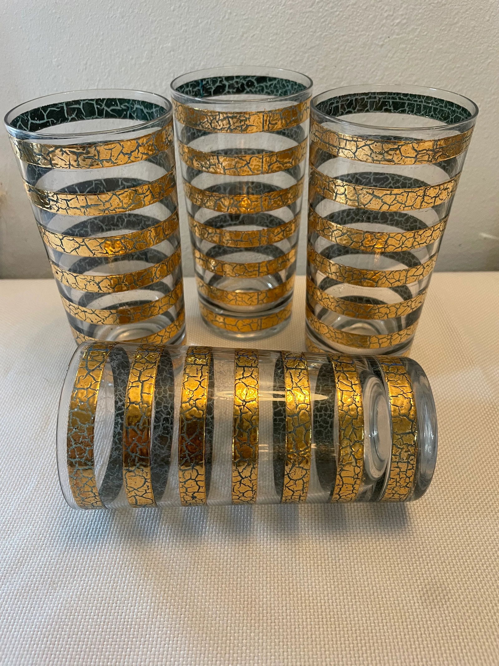 1960's Culver "Regiment" Green and Gold Highball Glasses - a Set of 4 - 2
