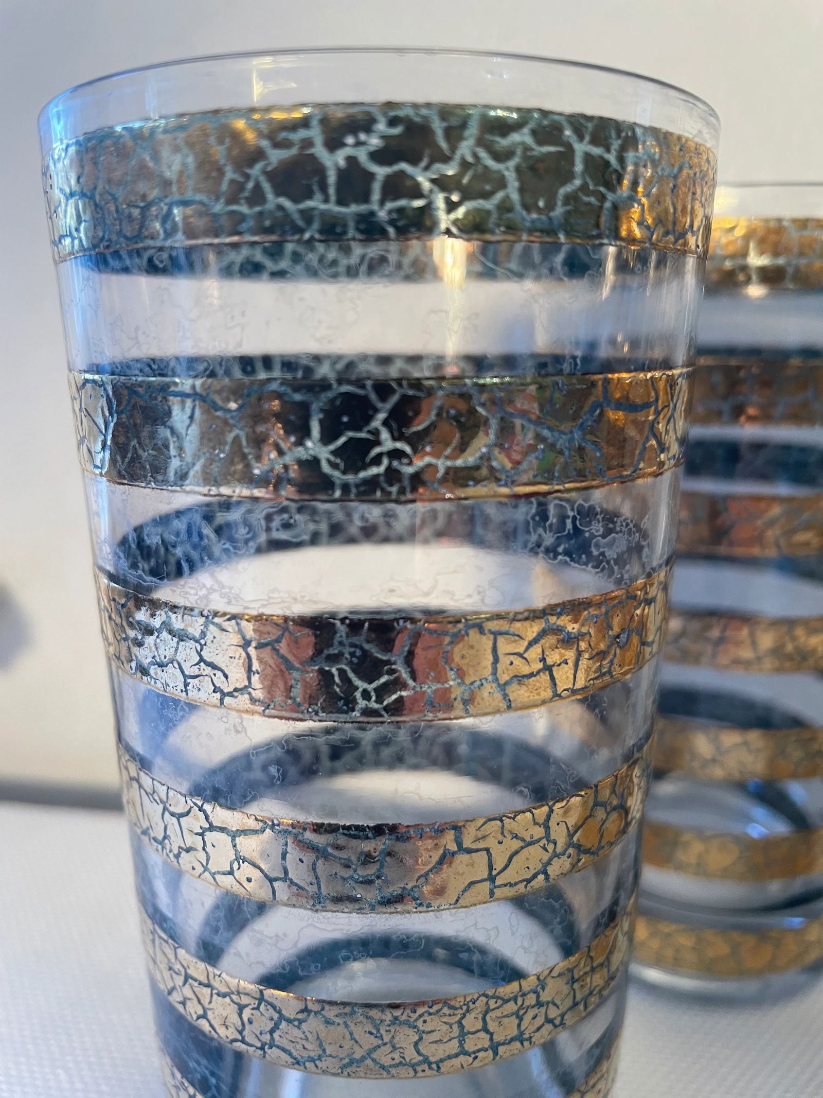 1960's Culver "Regiment" Green and Gold Highball Glasses - a Set of 4 - 3