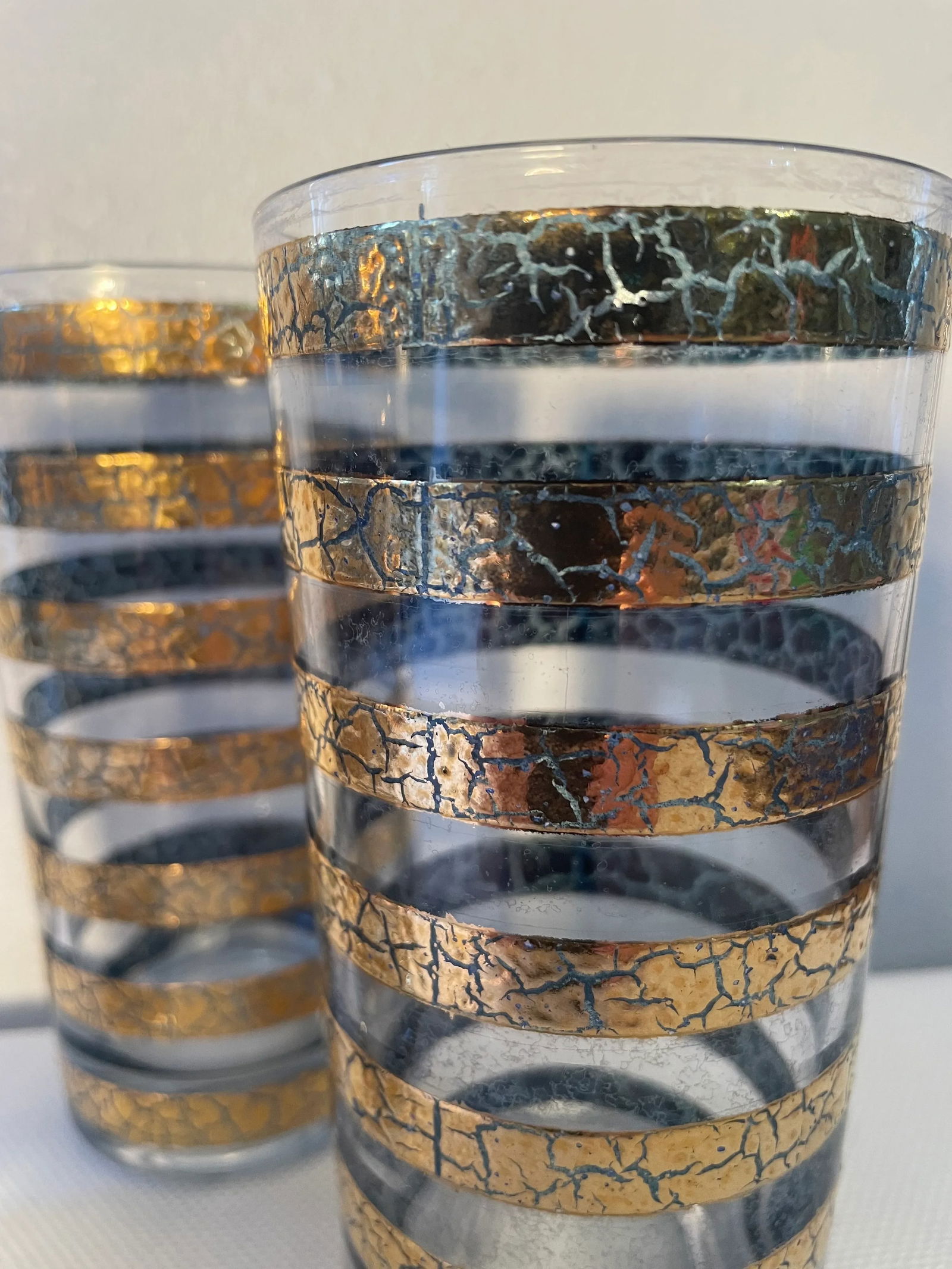 1960's Culver "Regiment" Green and Gold Highball Glasses - a Set of 4 - 4