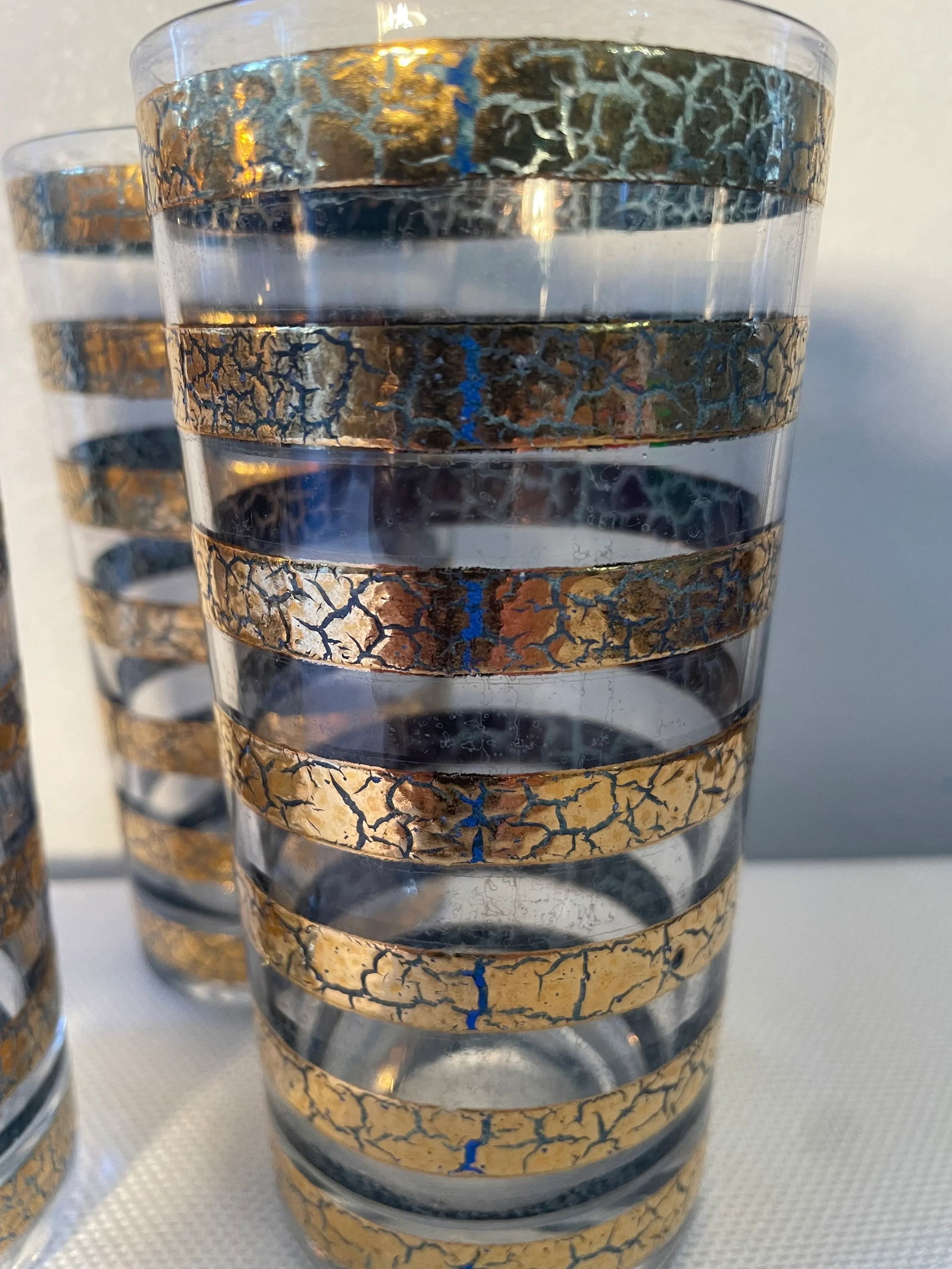 1960's Culver "Regiment" Green and Gold Highball Glasses - a Set of 4 - 6