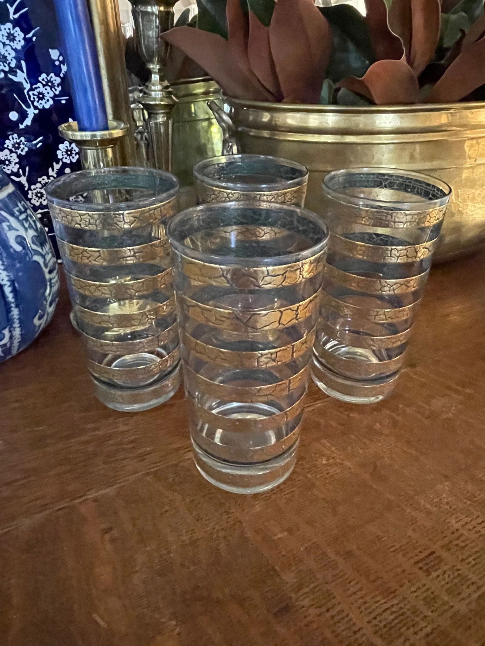 1960's Culver "Regiment" Green and Gold Highball Glasses - a Set of 4 - 8