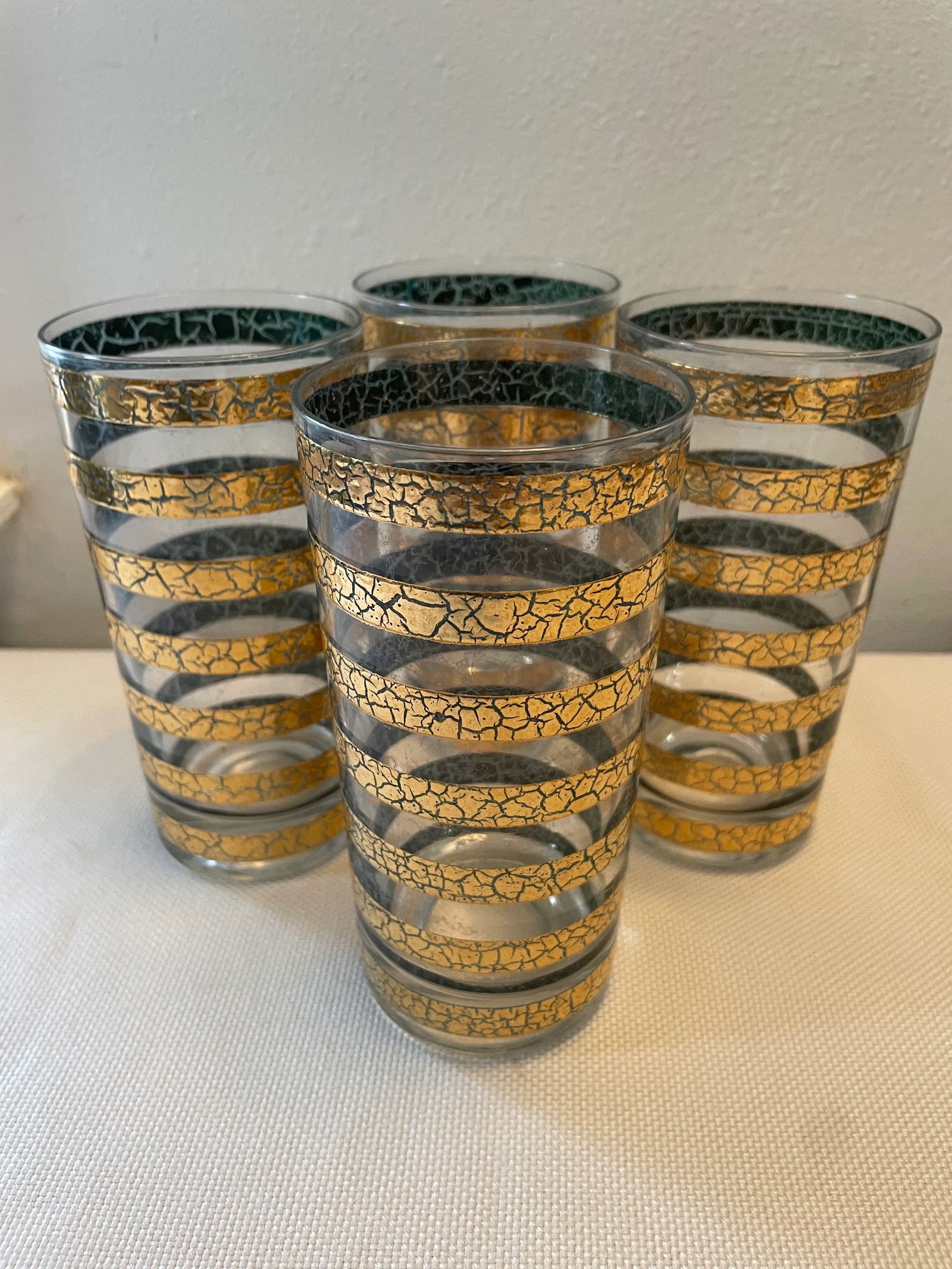 1960's Culver "Regiment" Green and Gold Highball Glasses - a Set of 4 - 9