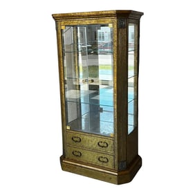 Hollywood Regency Brass Faces Dry Bar With Mirrored Interior