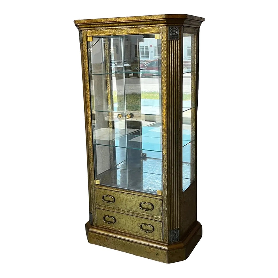 Hollywood Regency Brass Faces Dry Bar With Mirrored Interior (1 of 13)