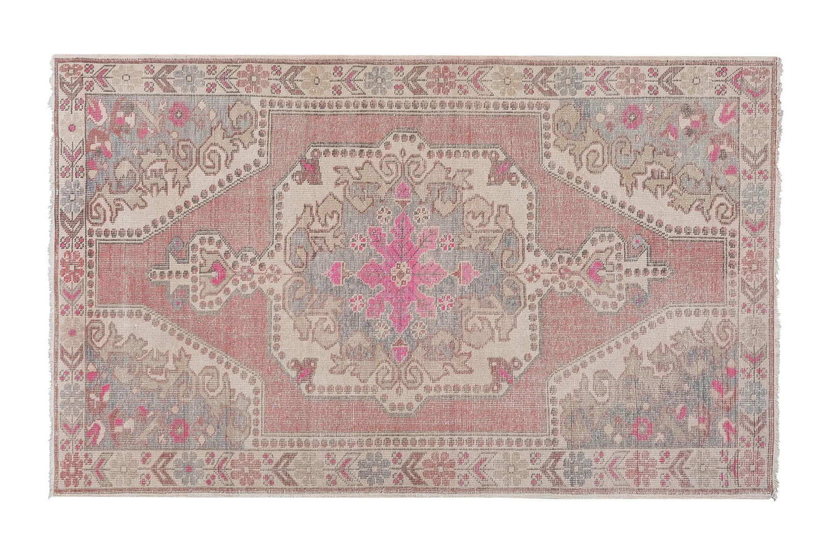 1960s Vintage Faded Turkish Kemerhisar Rug 4'7'' X 7'5'' - 2