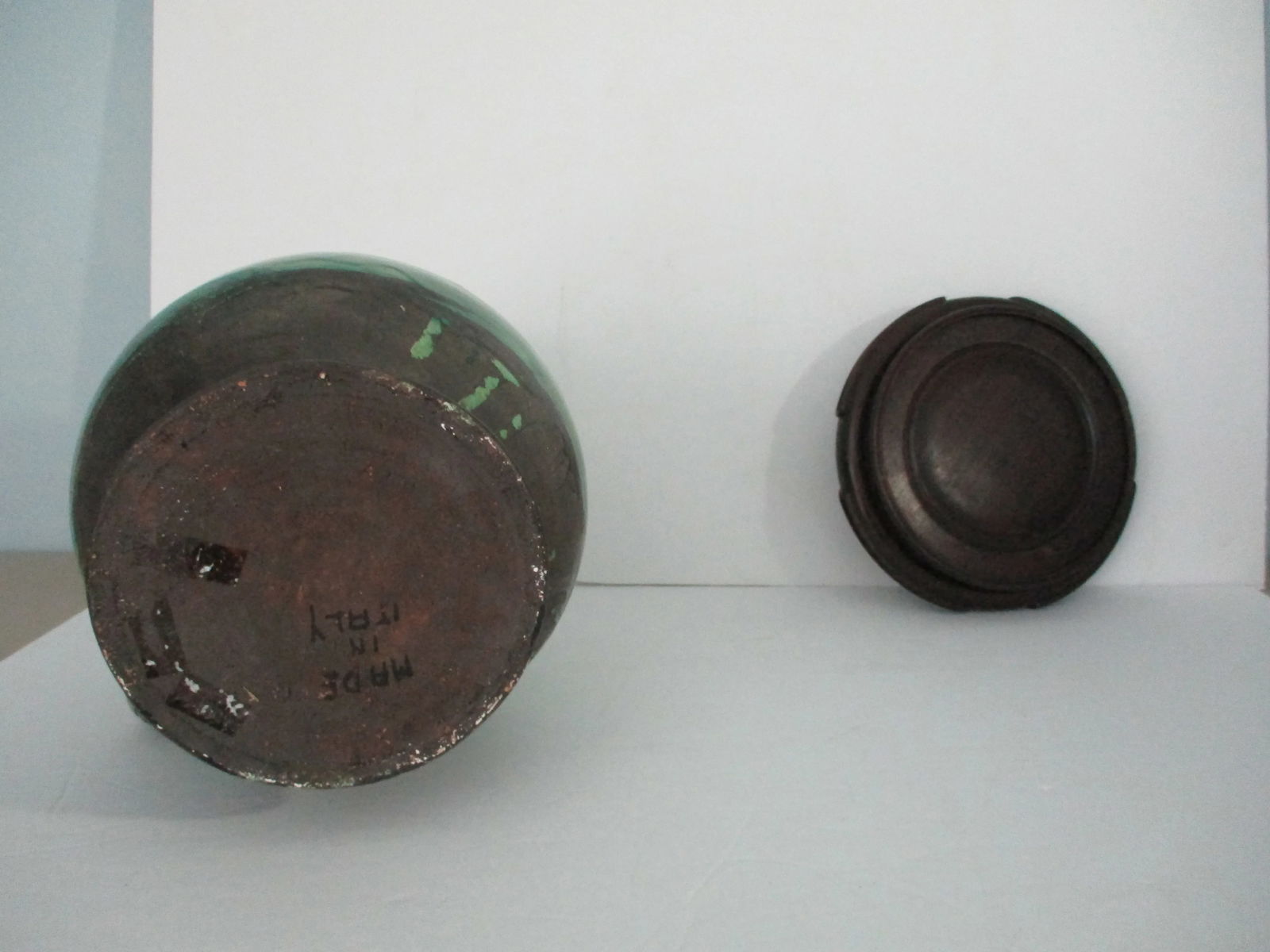 Italian Green Glazed Dragon Spout Pot on Hongmu Wooden Stand - 10