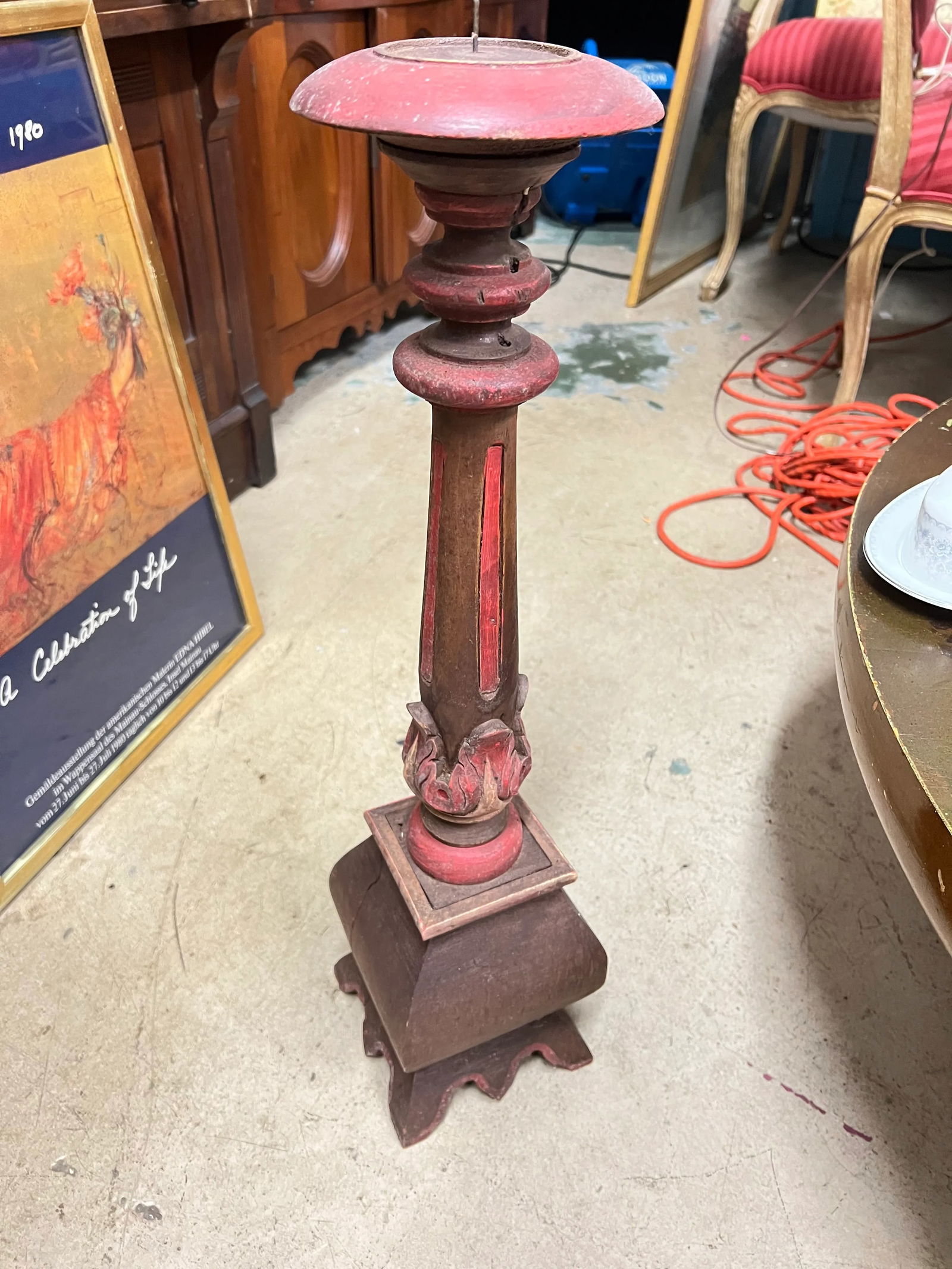 Vintage Carved Wood Altar Stick Candle Holder - 10