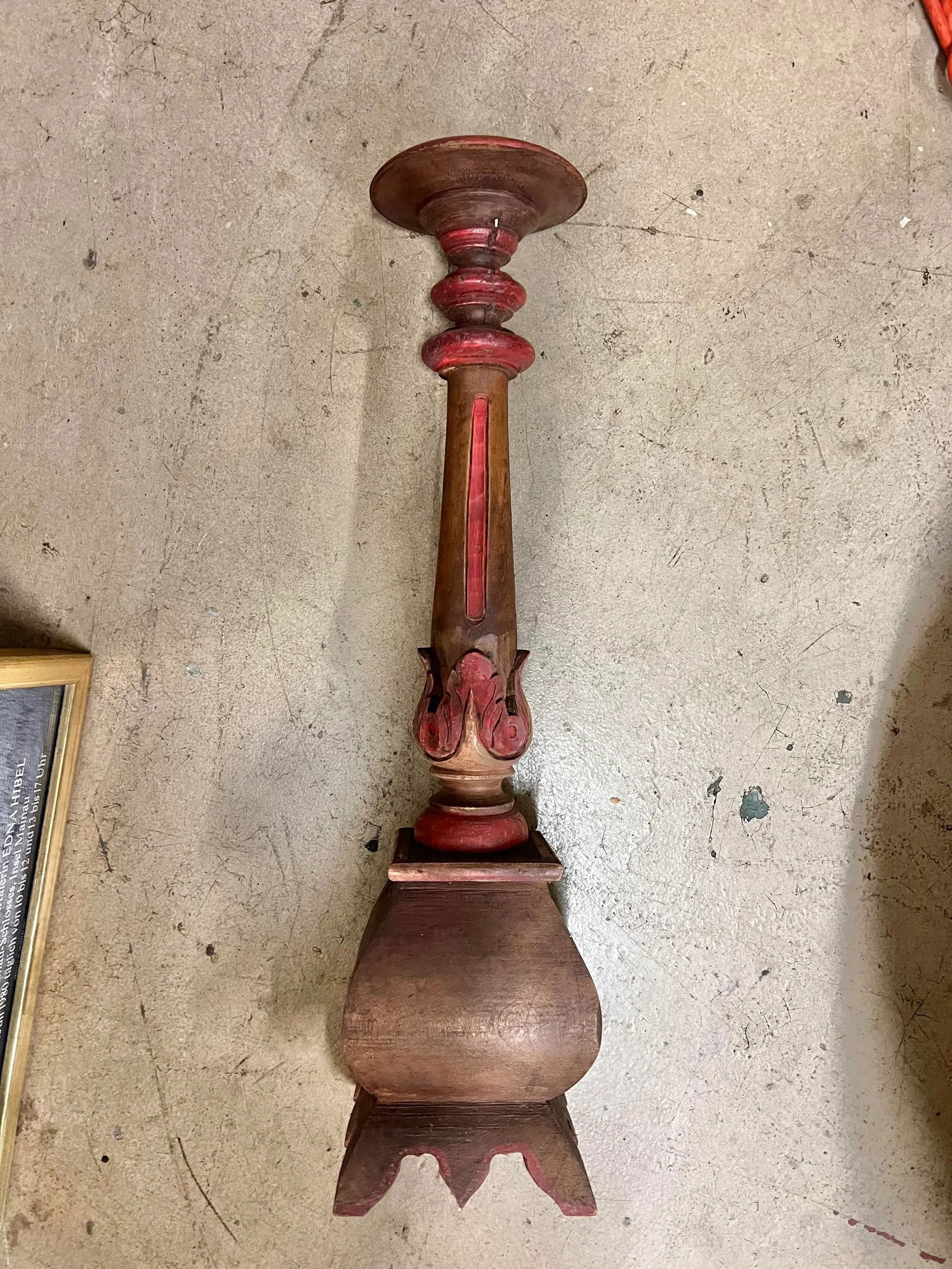 Vintage Carved Wood Altar Stick Candle Holder - 2