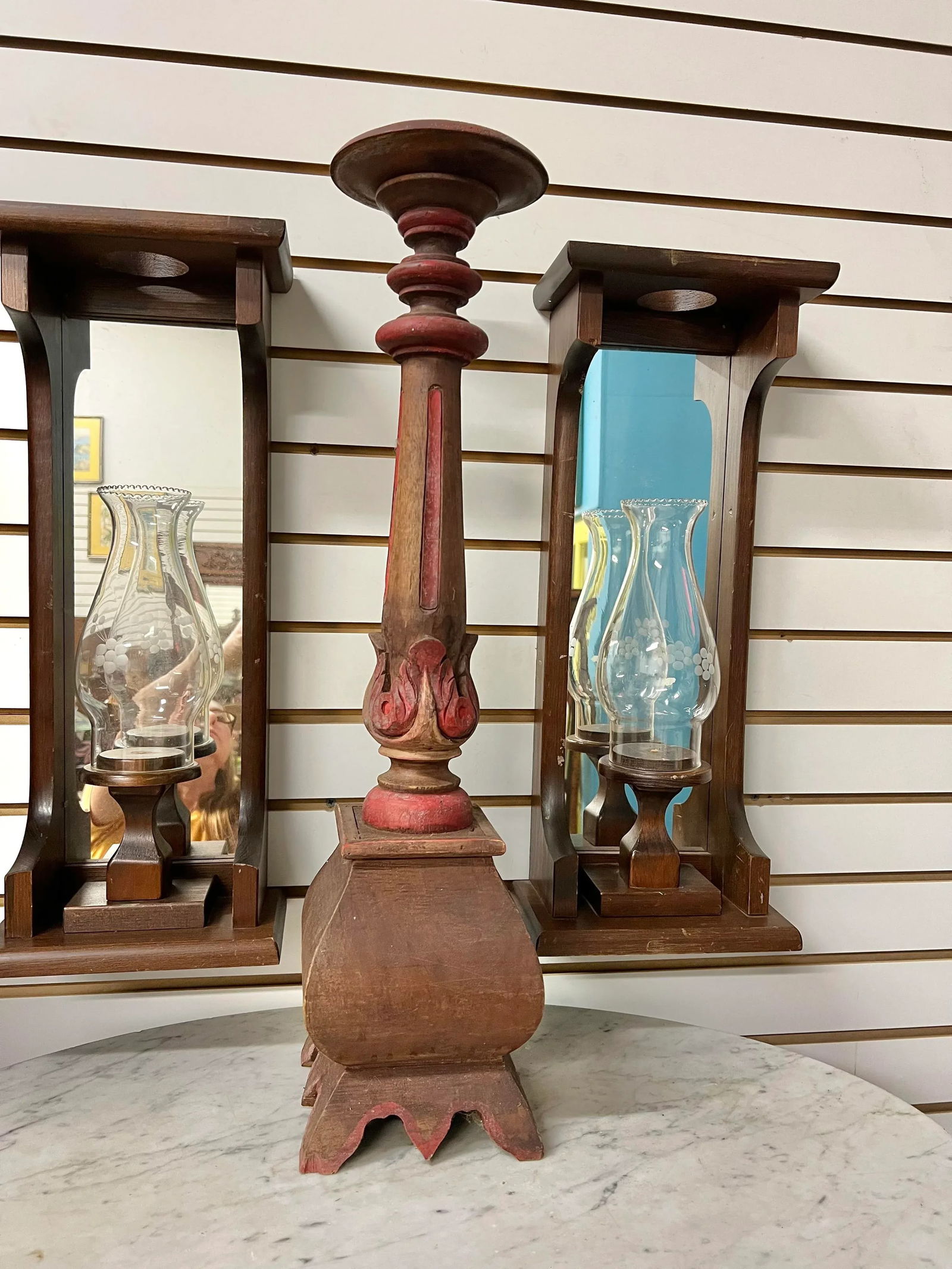 Vintage Carved Wood Altar Stick Candle Holder - 3