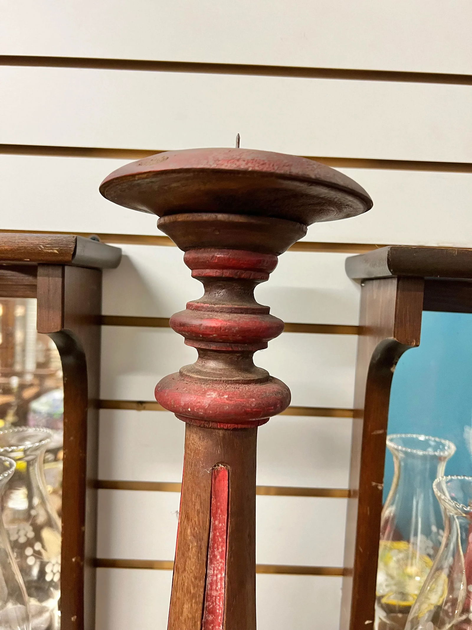 Vintage Carved Wood Altar Stick Candle Holder - 4