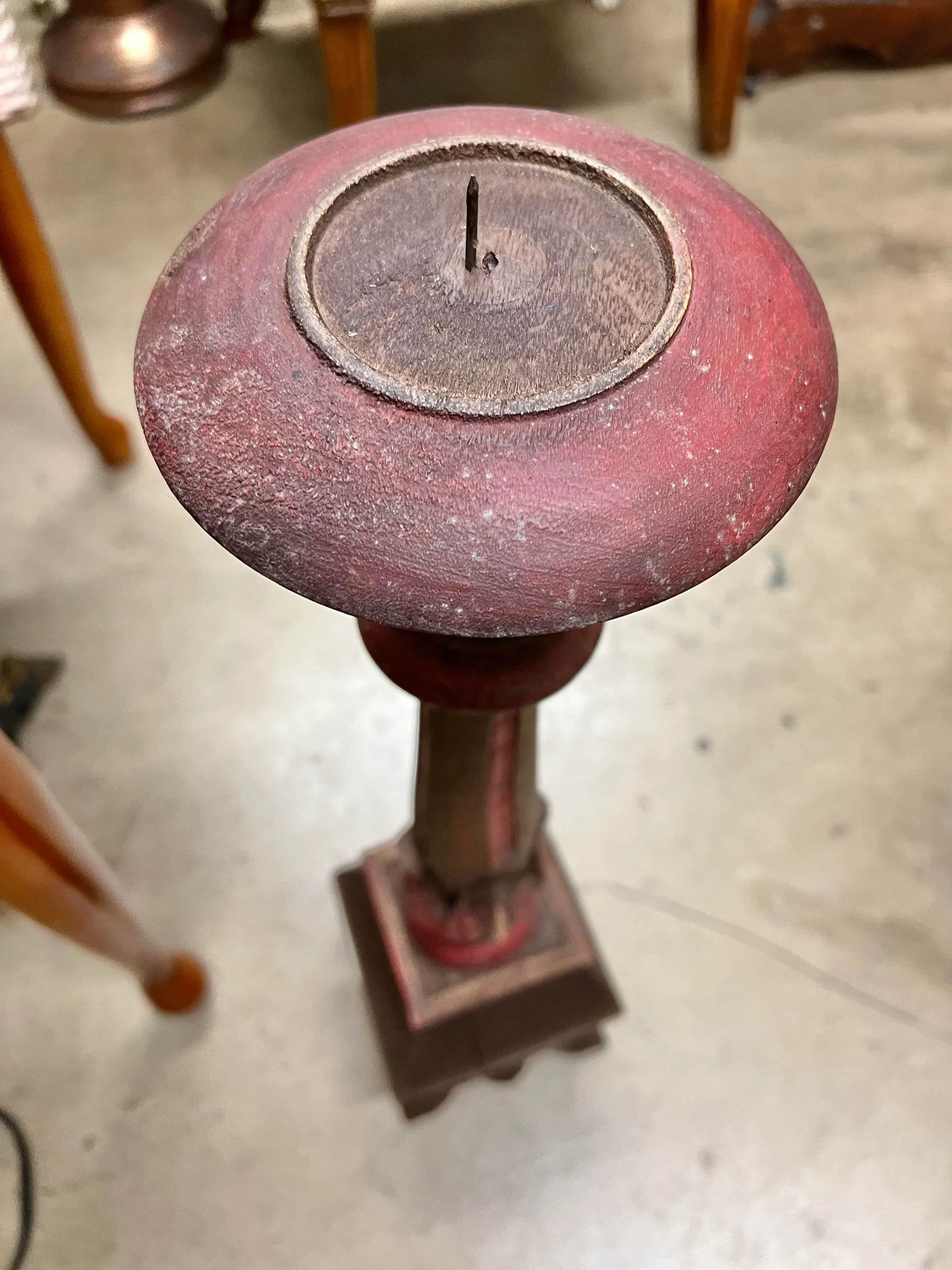 Vintage Carved Wood Altar Stick Candle Holder - 5