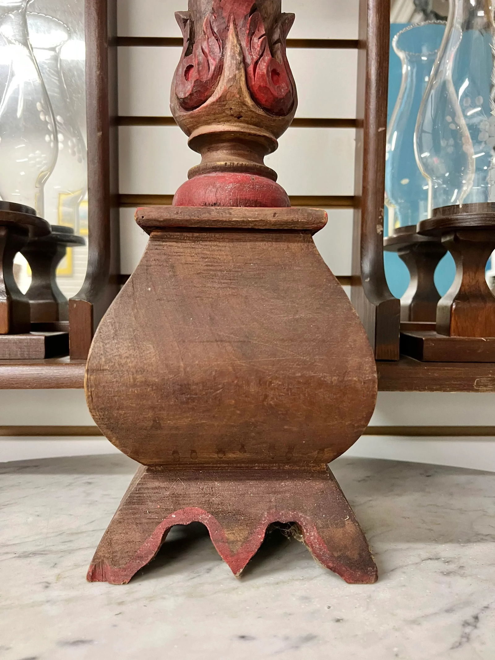 Vintage Carved Wood Altar Stick Candle Holder - 6