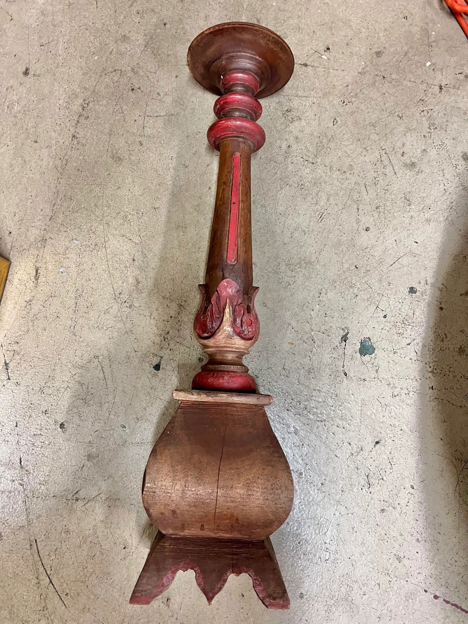 Vintage Carved Wood Altar Stick Candle Holder - 7