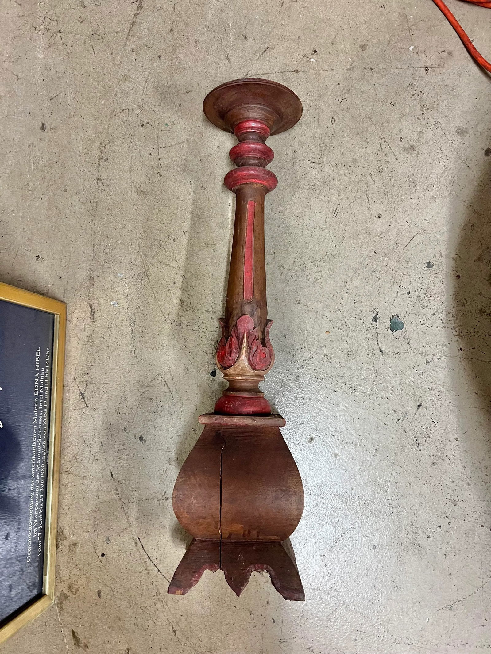 Vintage Carved Wood Altar Stick Candle Holder - 9