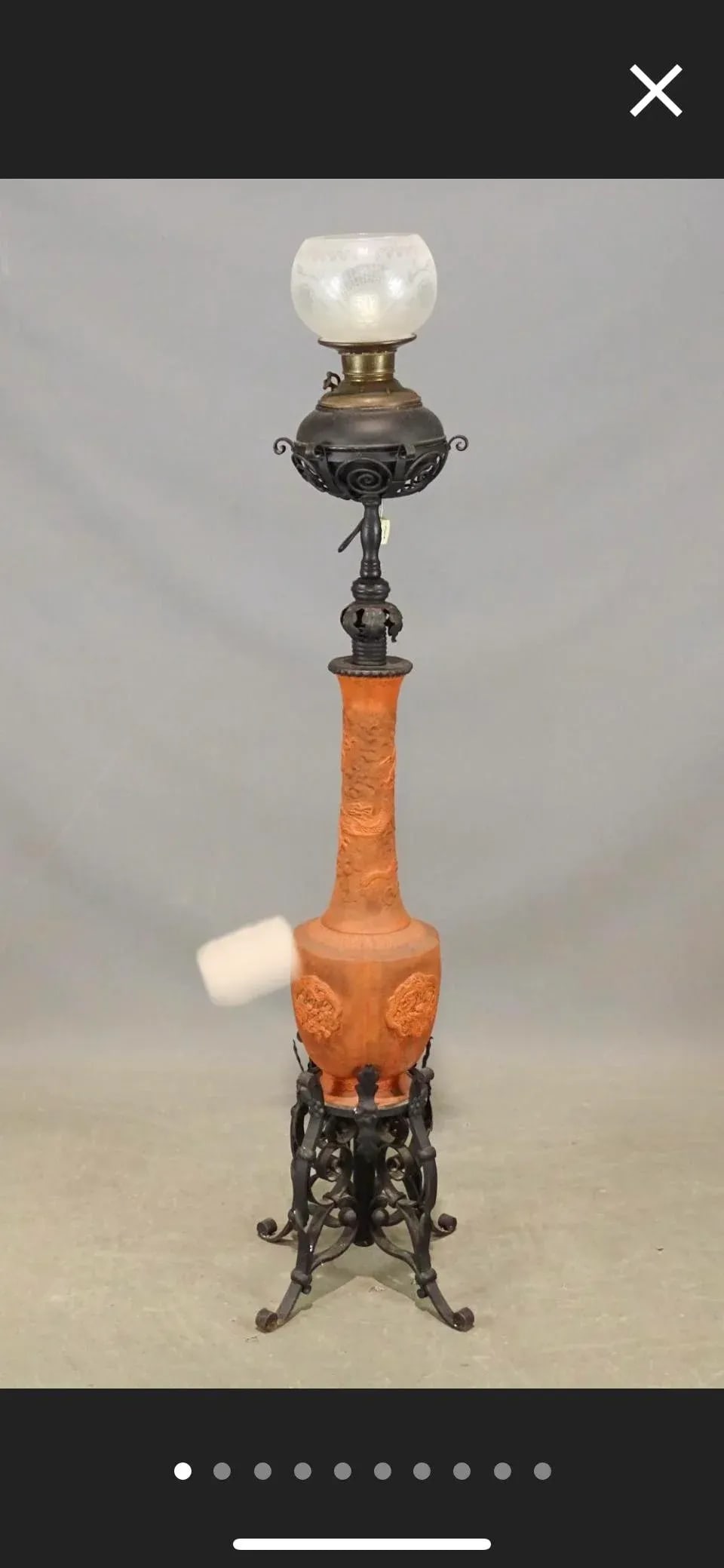 19th Century Dragon Motif Tokoname Meiji Era Electrified Japanese Oil Floor Lamp in Terracotta Red W - 10