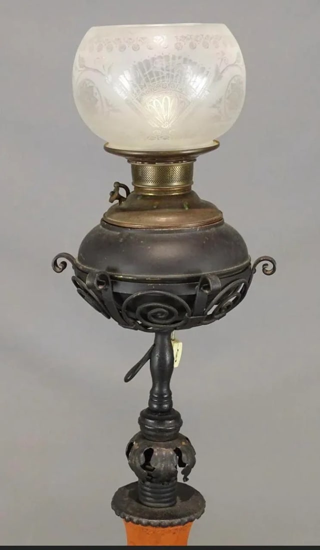 19th Century Dragon Motif Tokoname Meiji Era Electrified Japanese Oil Floor Lamp in Terracotta Red W - 2