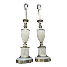 Vintage Mid 20th Century Brass & Enamel Stiffel Style Table Lamps - a Pair