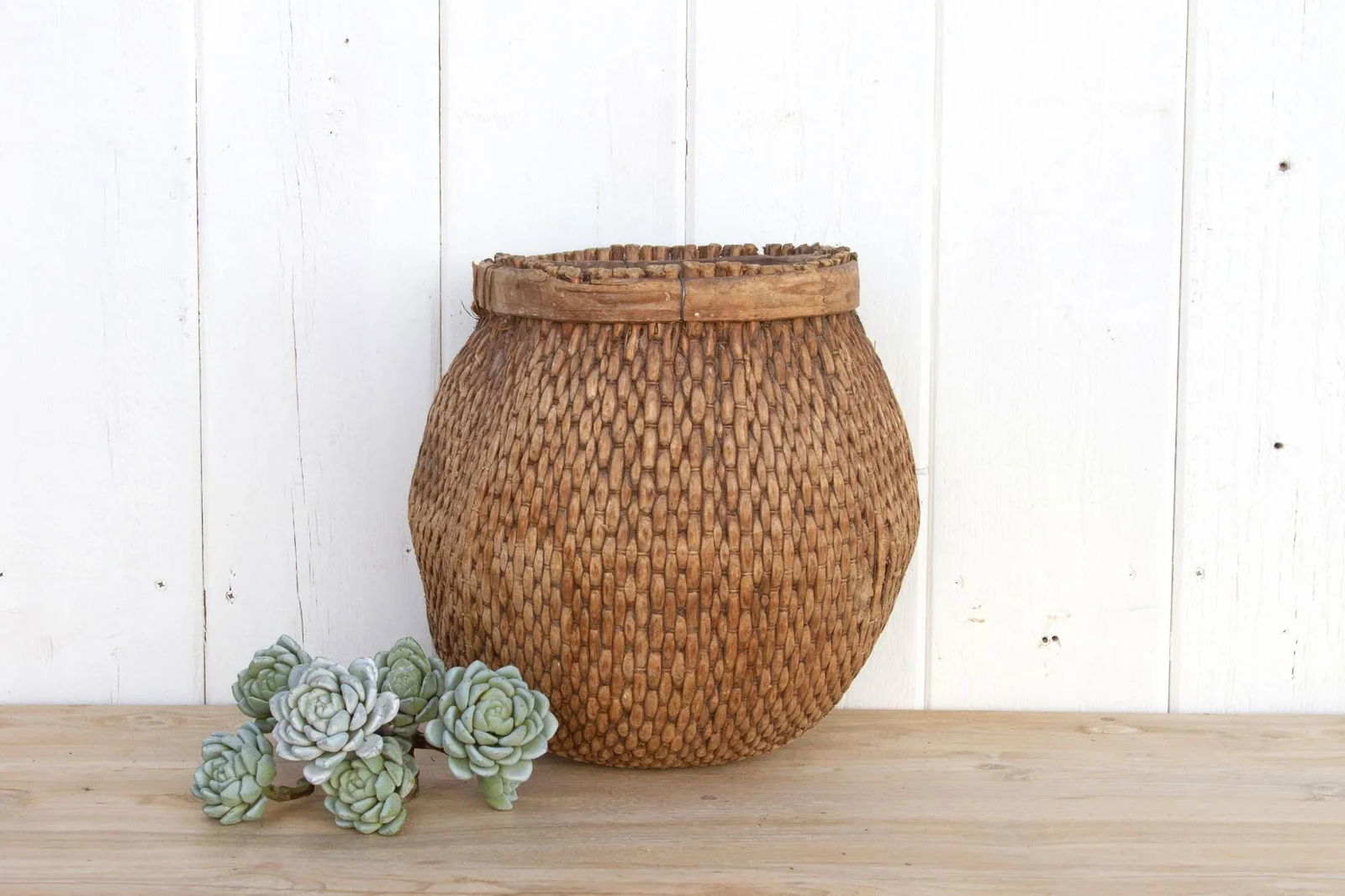 Antique Woven Grain Bucket - 2