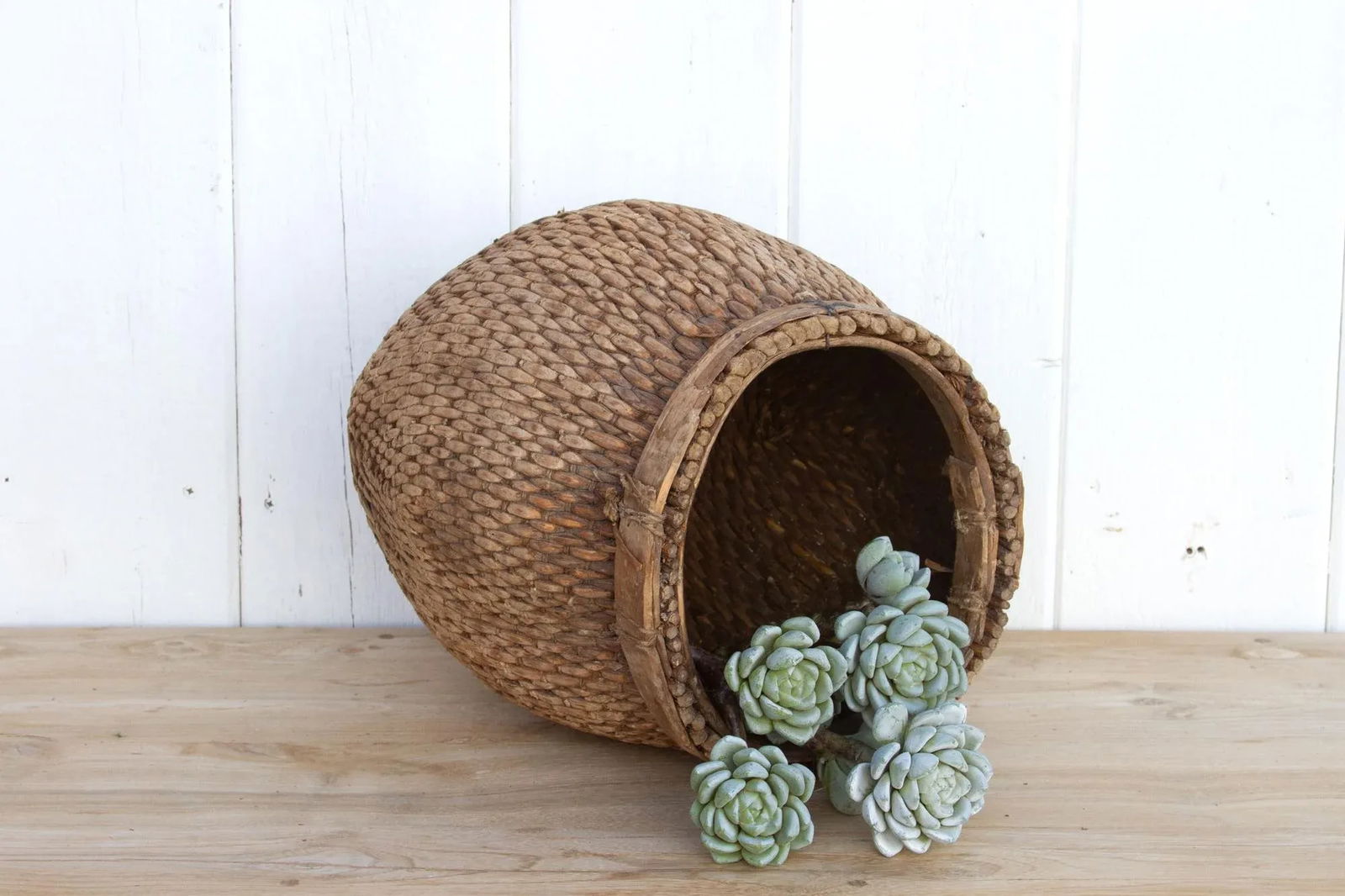 Antique Woven Grain Bucket - 3