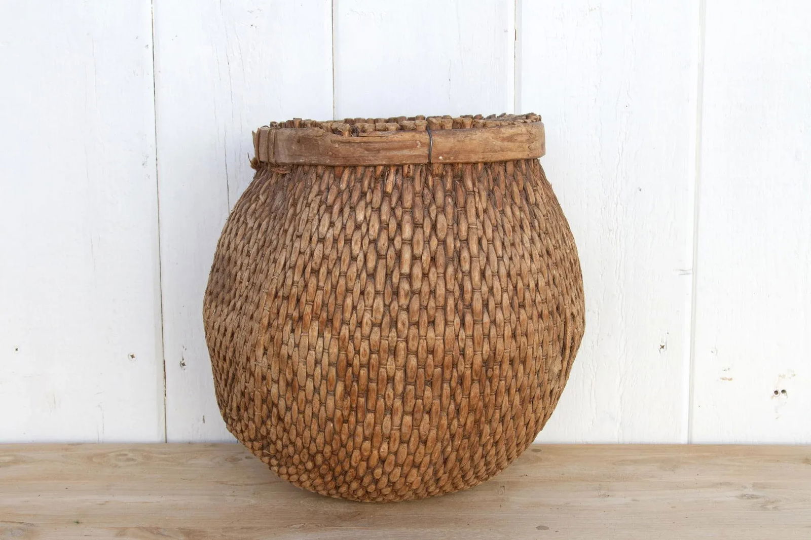 Antique Woven Grain Bucket - 4