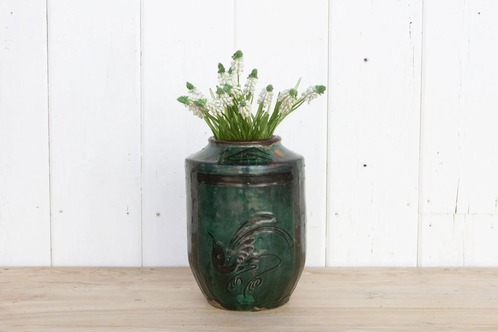 Vintage Emerald Green Glazed Vase - 2