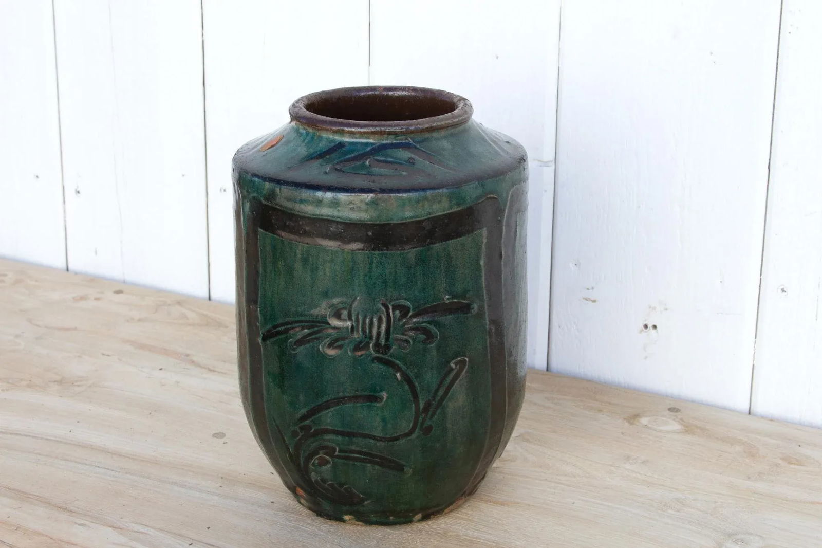 Vintage Emerald Green Glazed Vase - 3