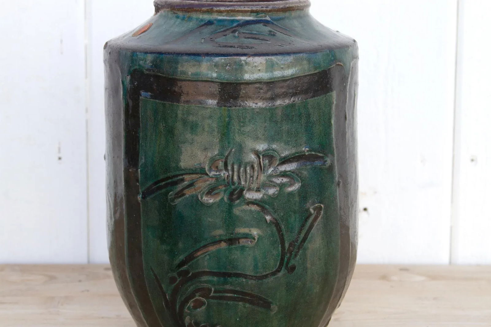 Vintage Emerald Green Glazed Vase - 4