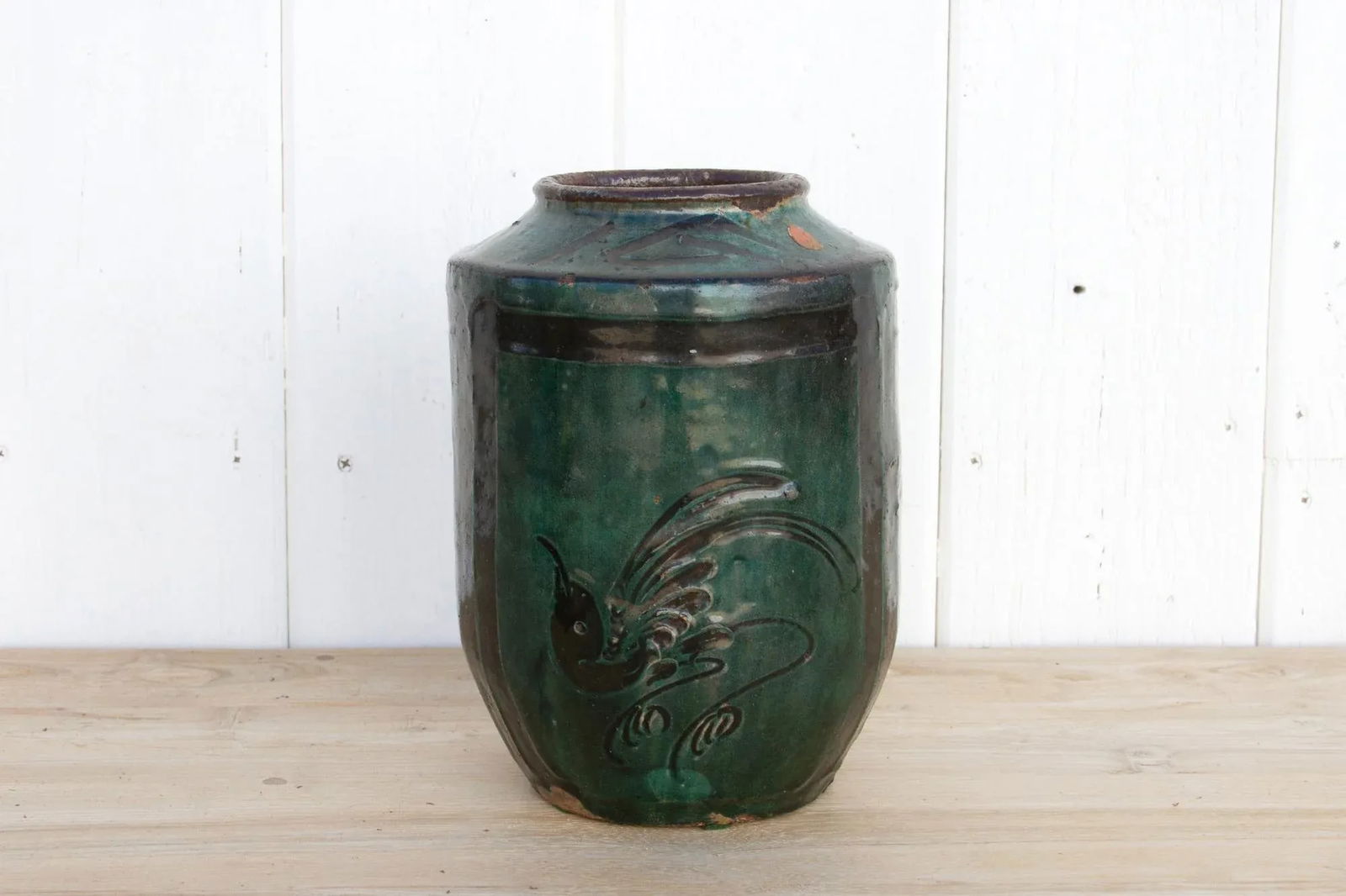 Vintage Emerald Green Glazed Vase - 8