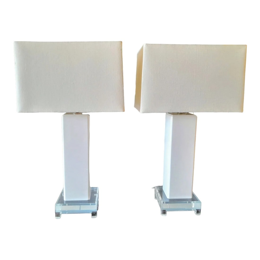 Pair of Mid-Century Italian Lucite Lamps With Linen Shades (1 of 10)