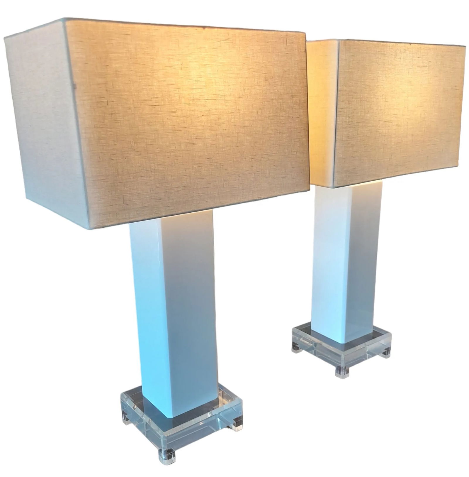 Pair of Mid-Century Italian Lucite Lamps With Linen Shades - 3