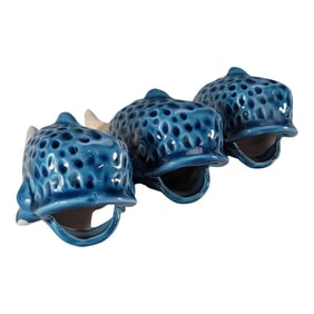 Vintage Japanese Ikebana Blue Dolphin Mini Planters/Vase Set of 3