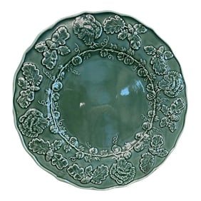 Vintage Bordallo Pinheiro Majolica Turkey Platter in Green