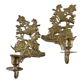 Vintage 1970s Metal Silver Tone Bird Candle Sconces - A Pair