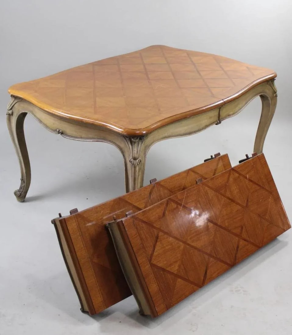 1930s French Provincial Inlaid Parquet Two Leaf Dining Table - 10