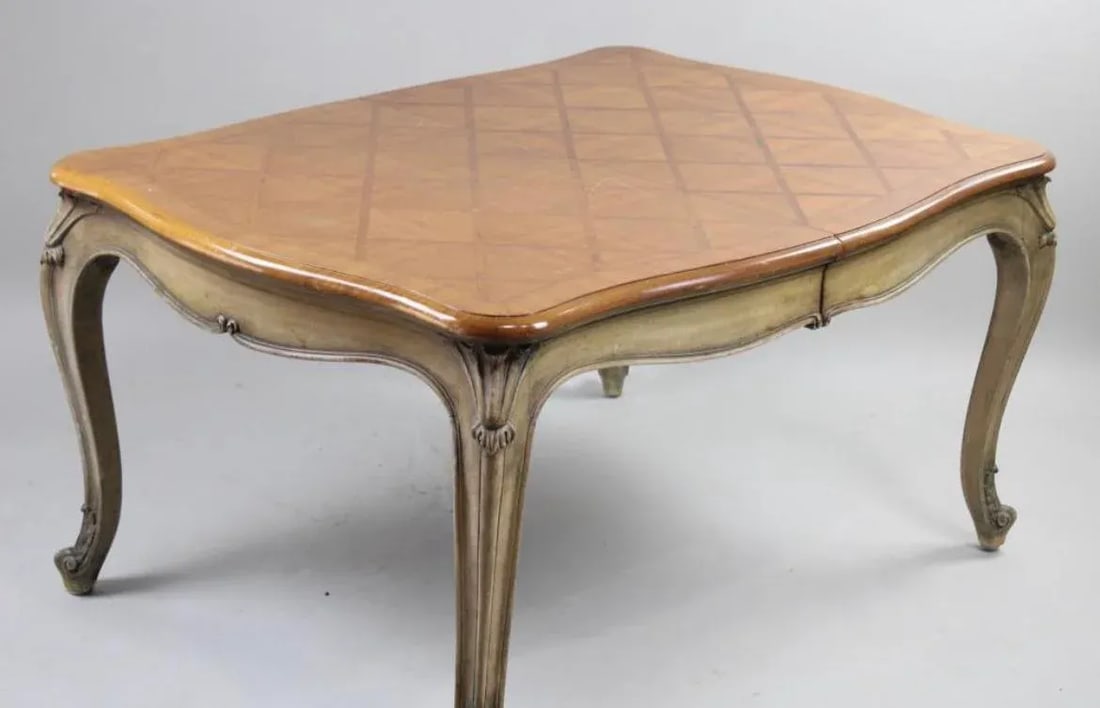 1930s French Provincial Inlaid Parquet Two Leaf Dining Table - 2