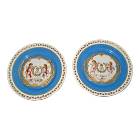 Antique Sevres Porcelaine Louis Philippe Chateau Des Tuileries Plates- a Pair