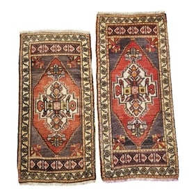 1960s Faded Small Turkish Rug - a Pair