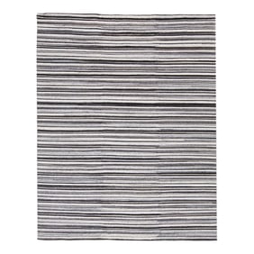 2010s Modern Handmade Striped Wool Rug in Ivory and Brown