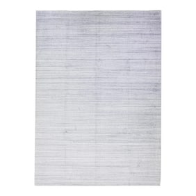 2020s Gray Modern Hand-Loom Wool Rug With Stripe Design