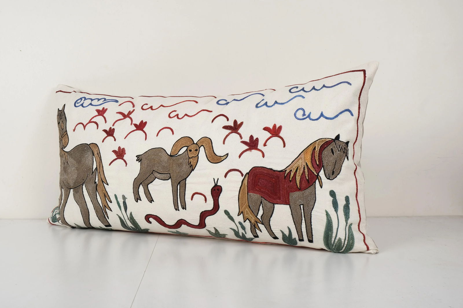 Suzani Animal Garden Long Cushion Cover - 2
