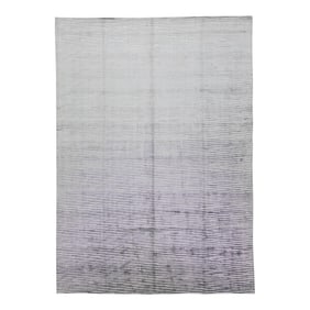 2010s Handmade Modern Wool & Silk Rug With Gray-Silver Abstract Motif