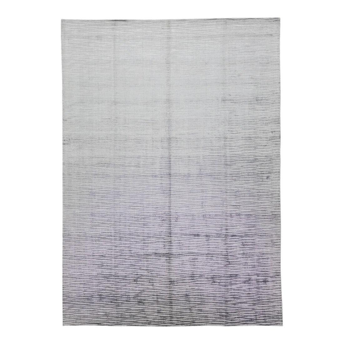 2010s Handmade Modern Wool & Silk Rug With Gray-Silver Abstract Motif: This exquisite contemporary wool and silk rug showcases a striking gray-silver base adorned with a stunning geometric pattern that gracefully flows from end to end. This rug measures 9'11" x 13'9". Co