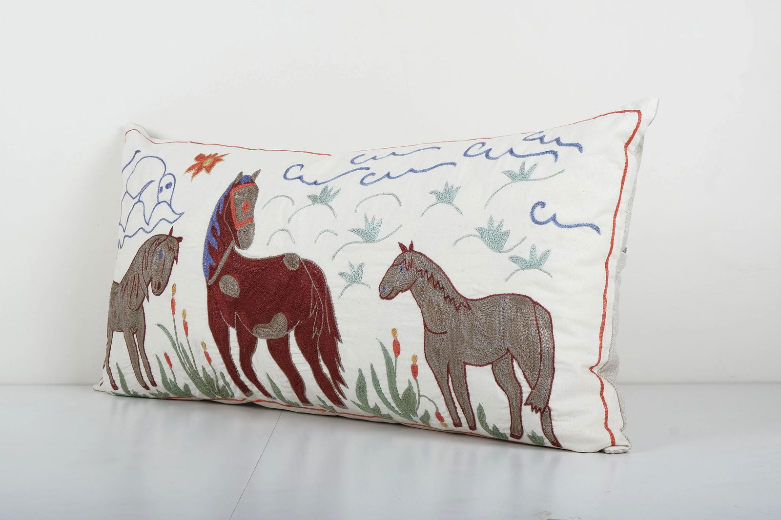 Turkish Horse Pictorial Suzani Cushion Cover - 2