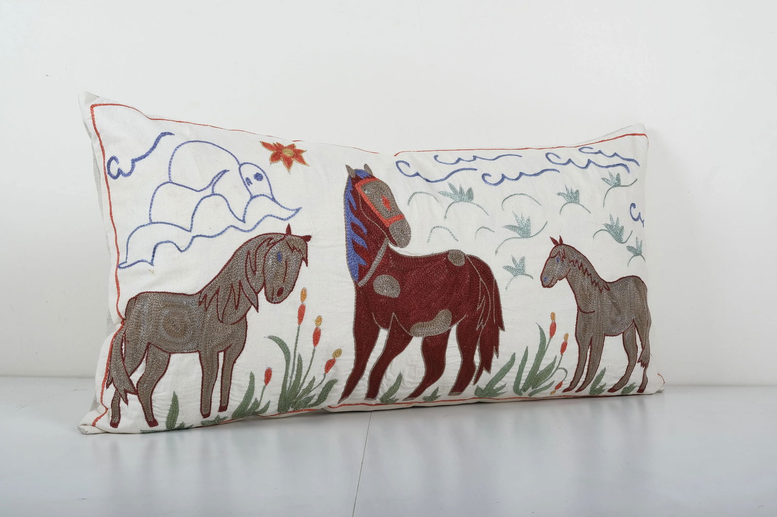 Turkish Horse Pictorial Suzani Cushion Cover - 3