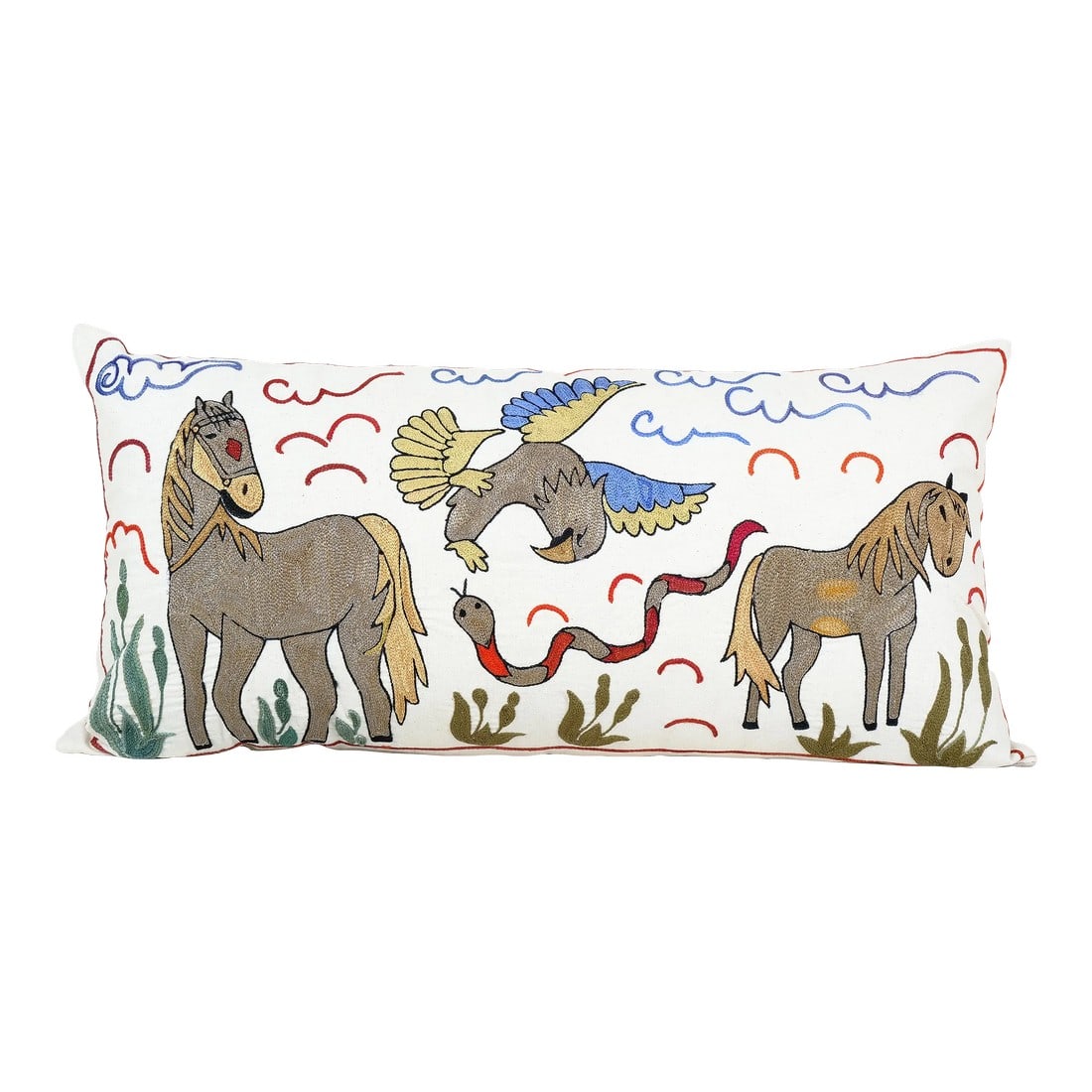 Turkish Suzani Pillow Cover 18'' X 35'': Turkish Suzani Pillow Cover Suzani is an exquisite fabric, every piece is unique but can also contain small imperfections; the charm of a handmade product. Material: 100% cotton. Condition: Vintage