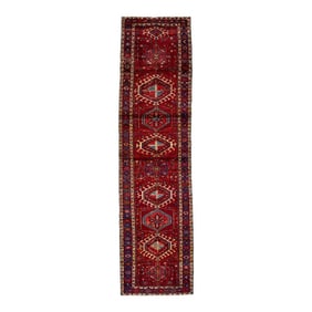 1960s Vintage Persian Heriz Red Handmade Medallion Wool Runner